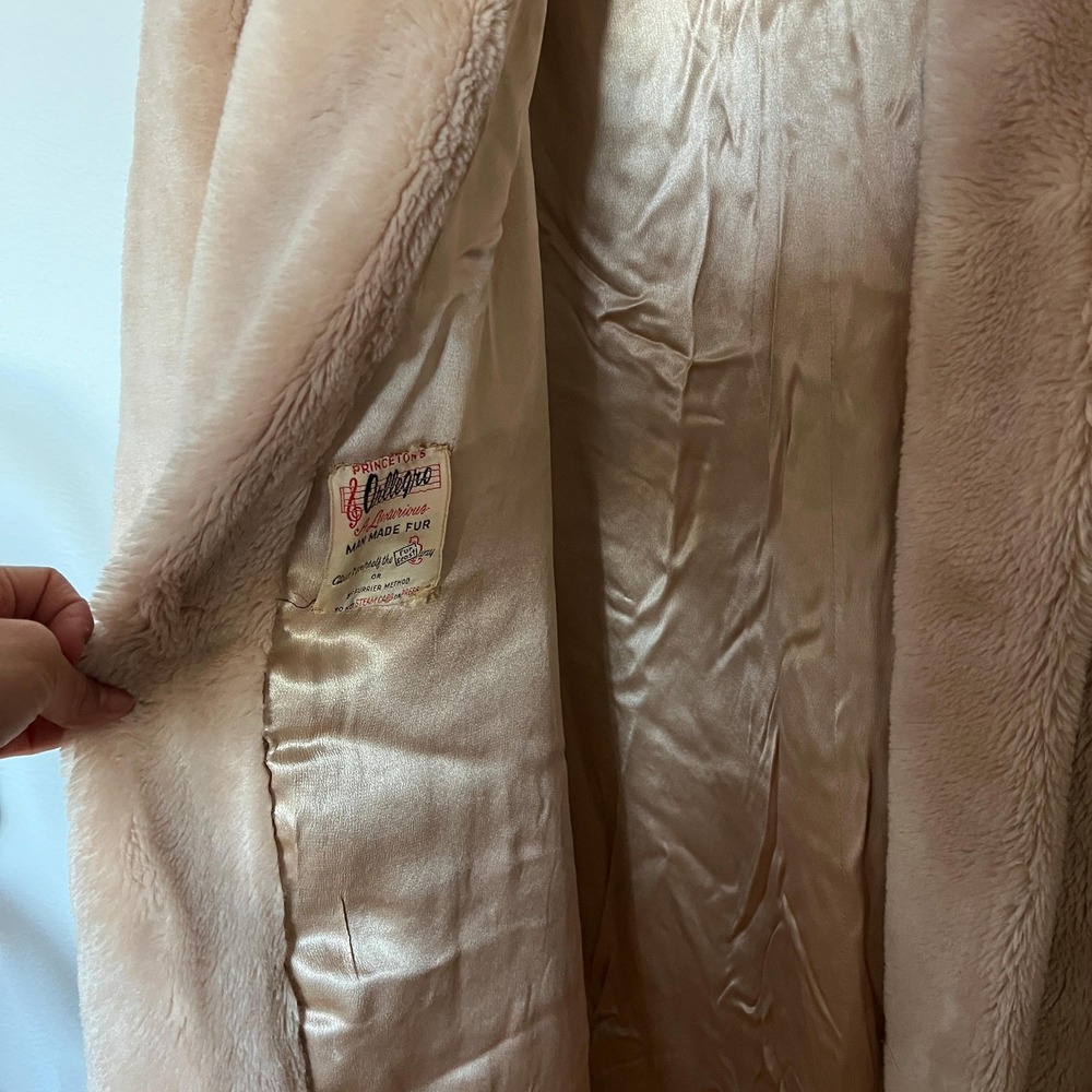 Vintage 50s Beige Faux Fur Swing Coat Old Hollywood Glam L XL - Picture 11 of 13